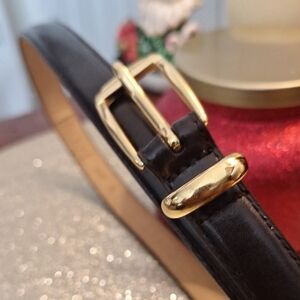 Elegant Black Leather Belt with Gold Buckle